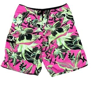 Hurley Phantom  Hawaiian Surf Swim Shorts 33 Inseam 9” Floral Boho Coastal Beach